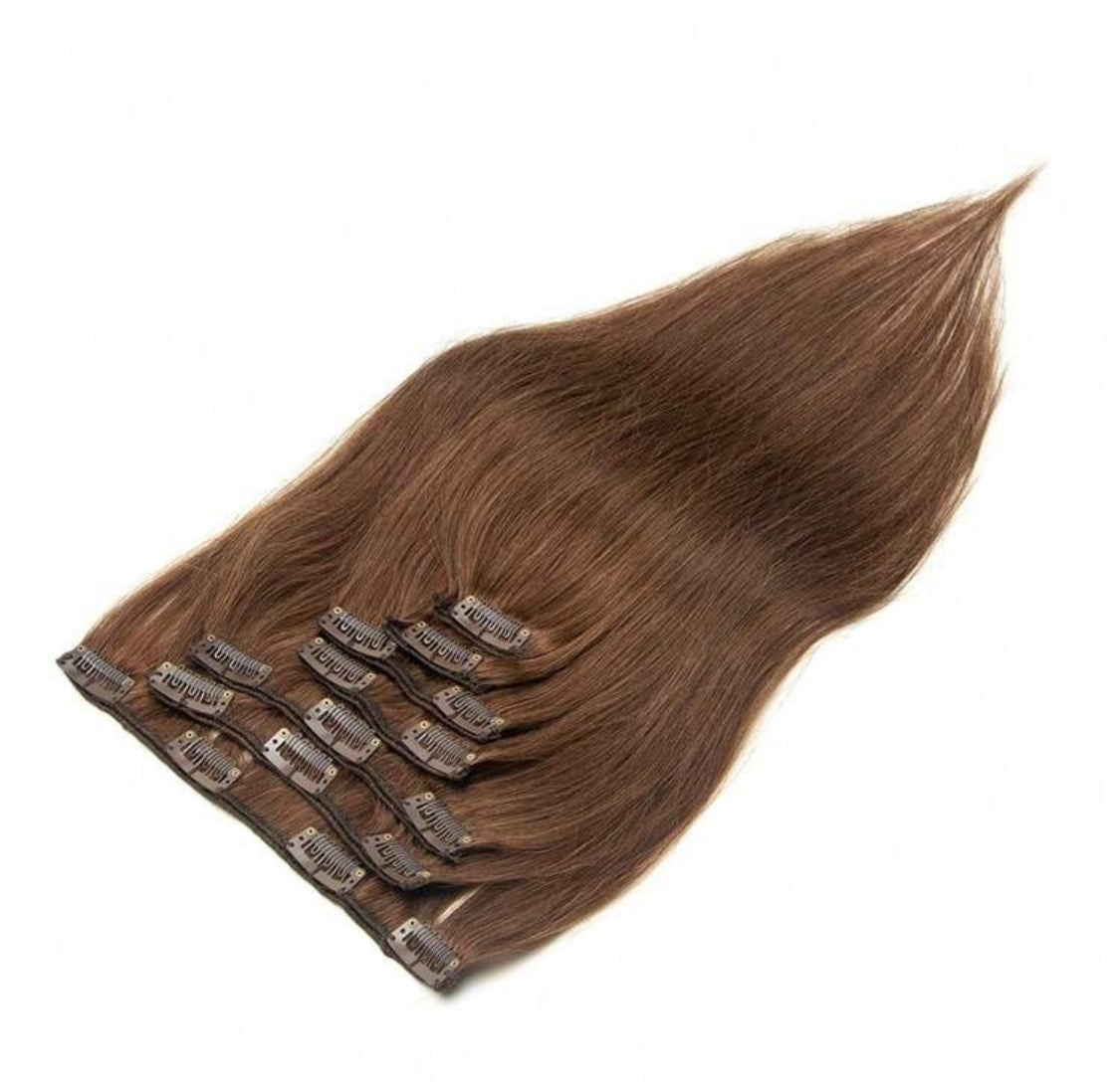 Chocolate  Silky  100% Human Hair Clip-In Extensions – Silky Straight, Natural Black, 7-Piece Set, 120gr