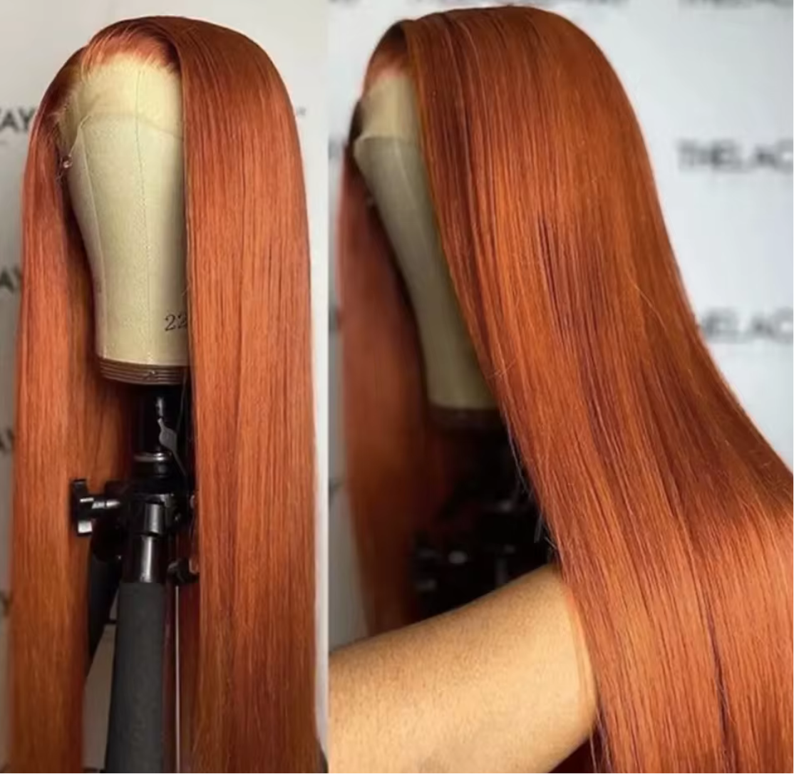 Ginger Orange Color Long Straight Hair 13x4 Lace Front Wigs Copper Red Hair Glueless Pre Plucked Synthetic Lace Front Wigs