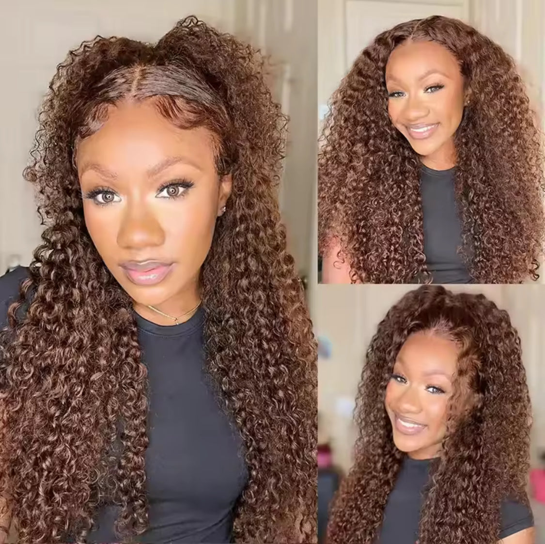 13x4  frontal Chocolate Brown Deep Wave Frontal Wig Curly Lace Front Human Hair Water Wave Brazilian .