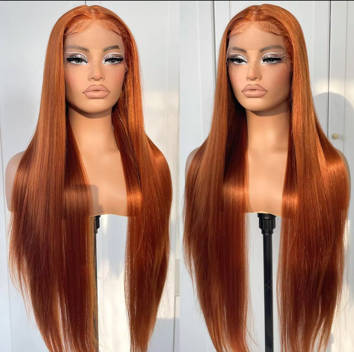 Ginger Orange Color Long Straight Hair 13x4 Lace Front Wigs Copper Red Hair Glueless Pre Plucked Synthetic Lace Front Wigs