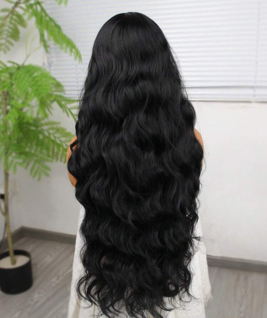 Premium Synthetic Heat Resistant Front Lace Wig 13*4 Long Wave Hair 30 Inch Black   Natural Looking High Quality