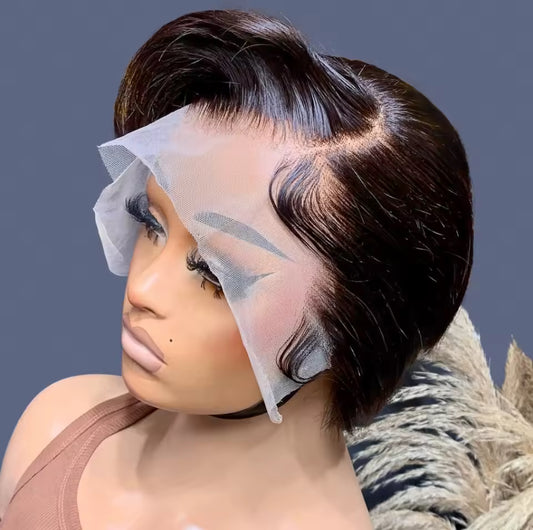 13x4 Short Pixie Cut Lace Front Wig black short Pixie Cut Transparent Frontal Wig Layered Straight