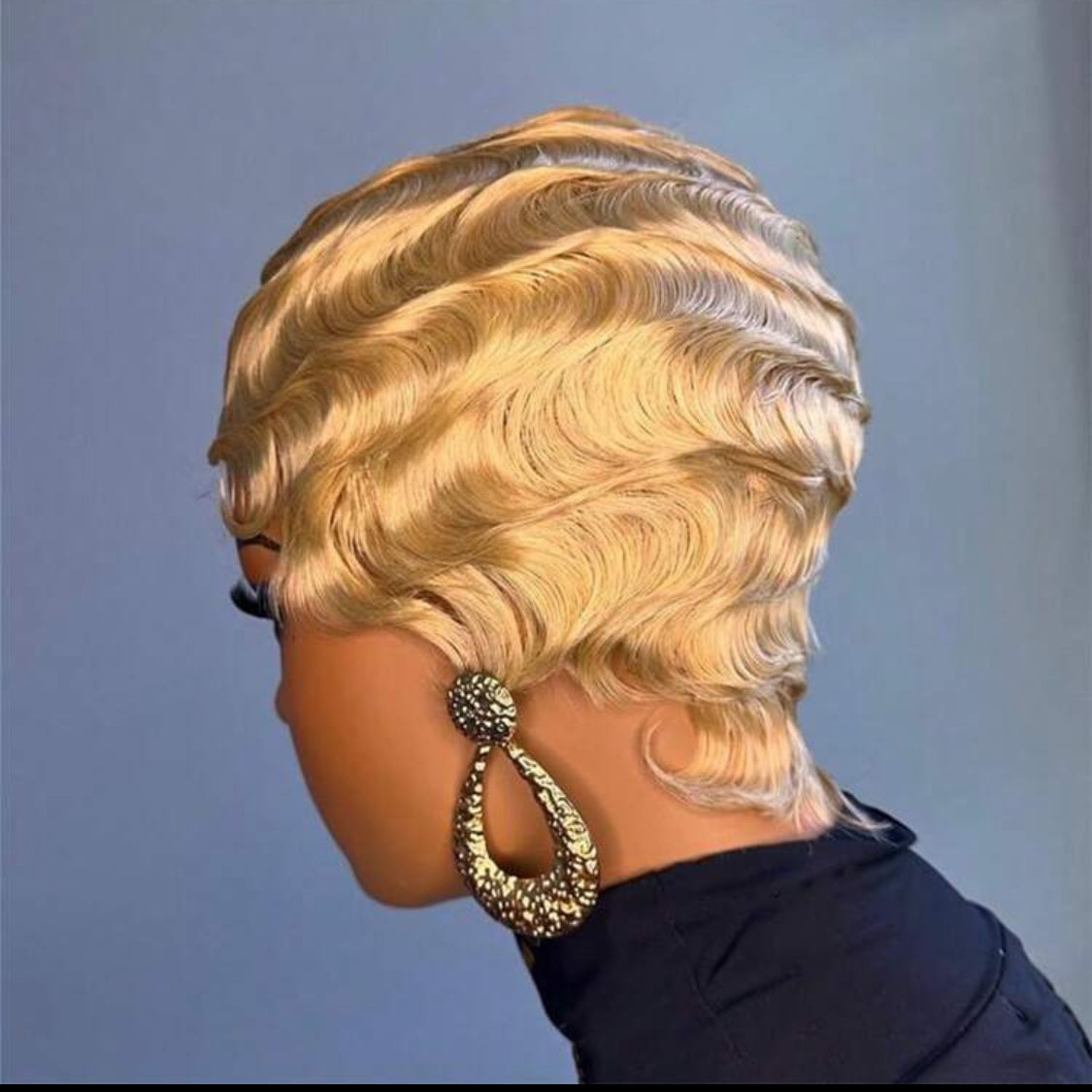 4 inches  blonde Short Finger Wave Wig Human Hair Wig Short Ocean Wave Wig Pixie Cut Wigs Natural Color
