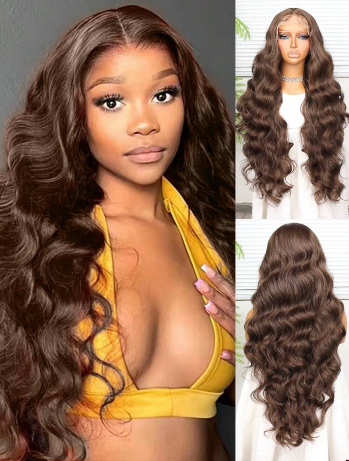 Synthetic Heat Resistant Front Lace Wig 13*4 Long Wave Hair 30 Inch Brown Natural Looking High Quality