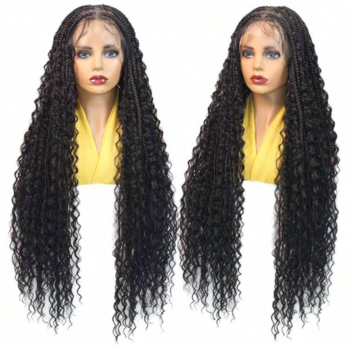 Boho Lace Braided Wig, Wavy Crochet Braids Wig With Baby Hair, Handmade No-Knot Braids