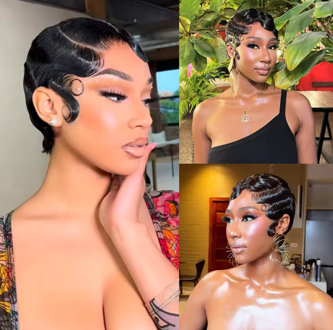 4 inches Short Finger Wave Wig Human Hair Wig Short Ocean Wave Wig Pixie Cut Wigs Natural Color