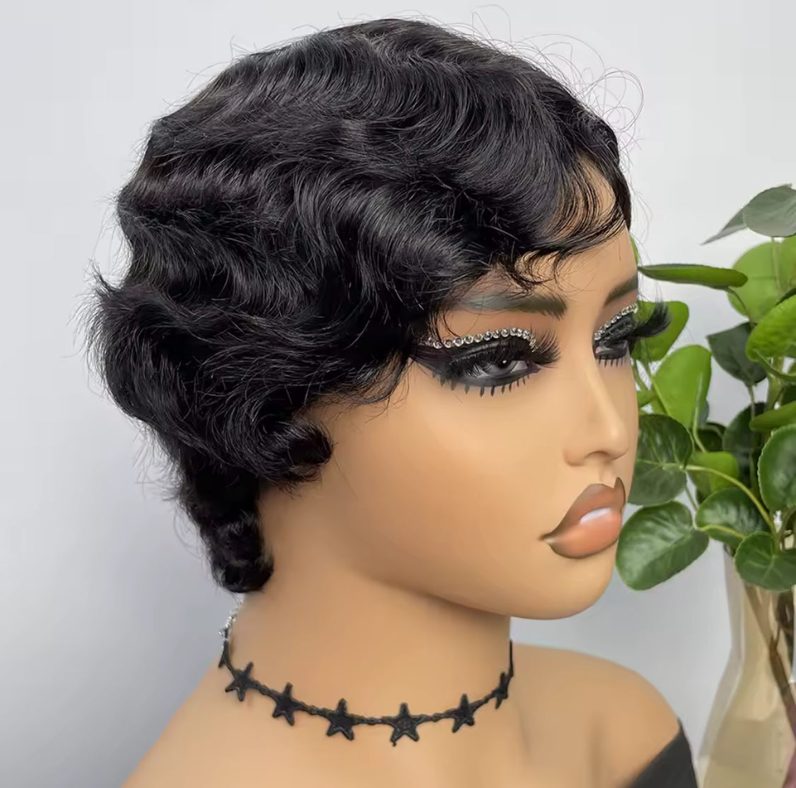 Short Human Hair Wig Pixie Cut Human Hair Finger Wave Wig 6inches pixie cut