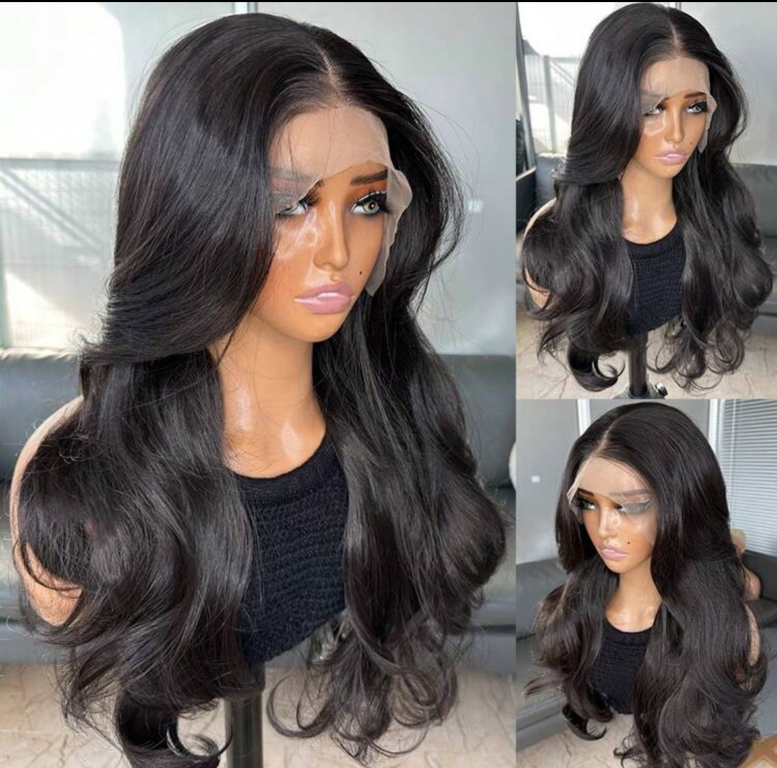 Synthetic Hair Resistant Lace Front Wigs For Women 18 Inch Medium Long Wavy Curtain Bangs Glueless Kanekalon Hair Resistant 150% Density Natural Hairline Glueless wig