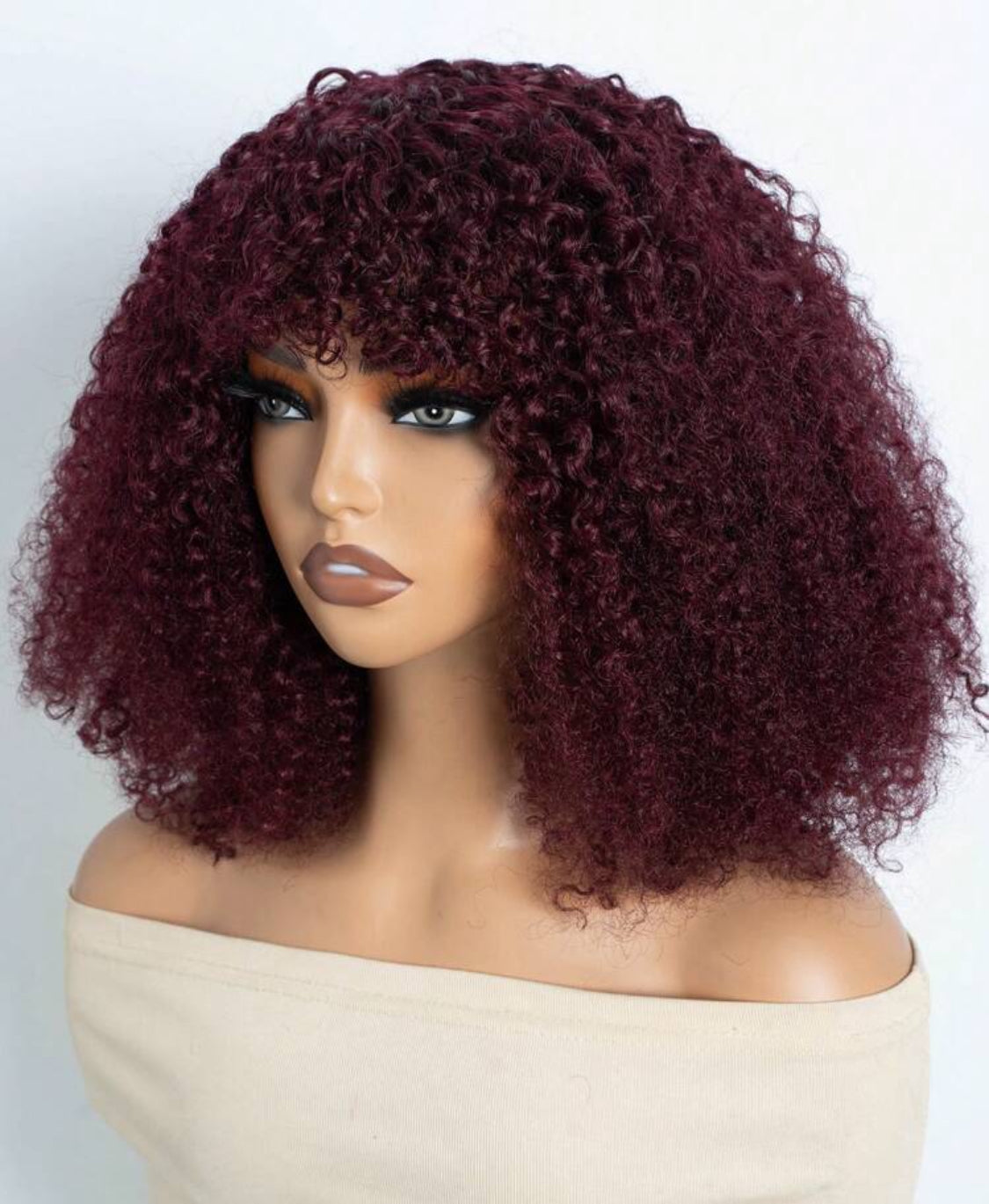Afro Kinky Curly Bob Wig Curly With Bangs Human Hair Fluffy Curly Bob Bang Wigs Glueless