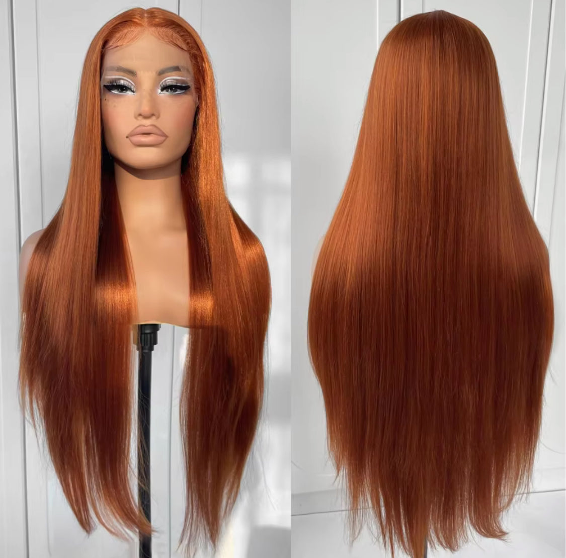Ginger Orange Color Long Straight Hair 13x4 Lace Front Wigs Copper Red Hair Glueless Pre Plucked Synthetic Lace Front Wigs