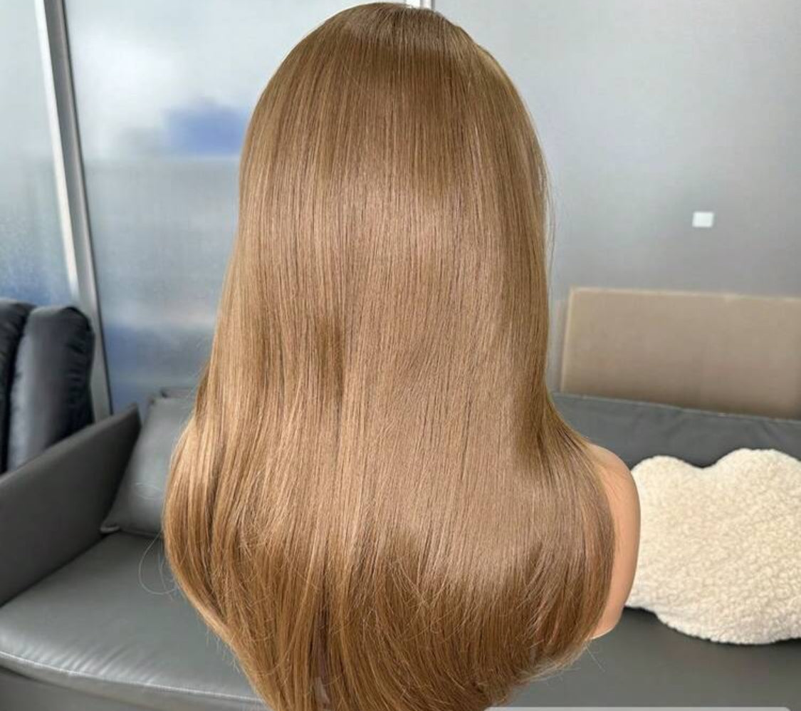 Hair Resistant Synthetic Hair Blonde Ombre 13x4 Synthetic Lace Front Wigs Bangs Glueless Middle Part 150% Density HD Transparent  Wigs