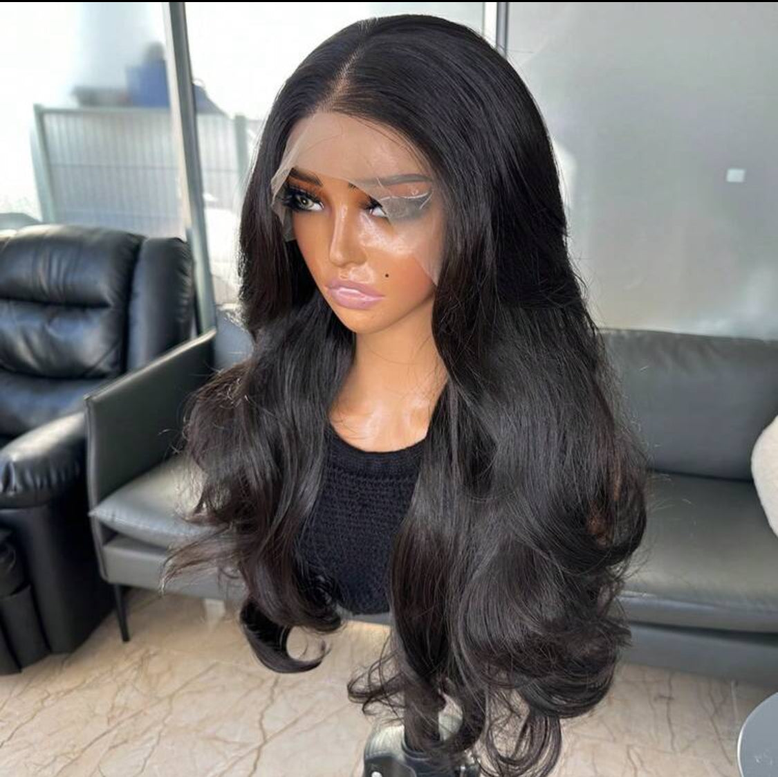 Synthetic Hair Resistant Lace Front Wigs For Women 18 Inch Medium Long Wavy Curtain Bangs Glueless Kanekalon Hair Resistant 150% Density Natural Hairline Glueless wig