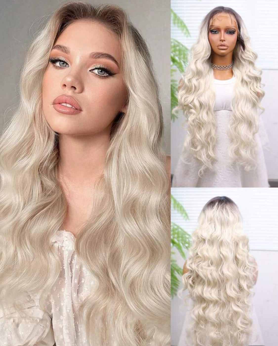 Blonde Synthetic Heat Resistant Front Lace Wig 13*4 Long Wave Hair 30 Inch Premium Quality