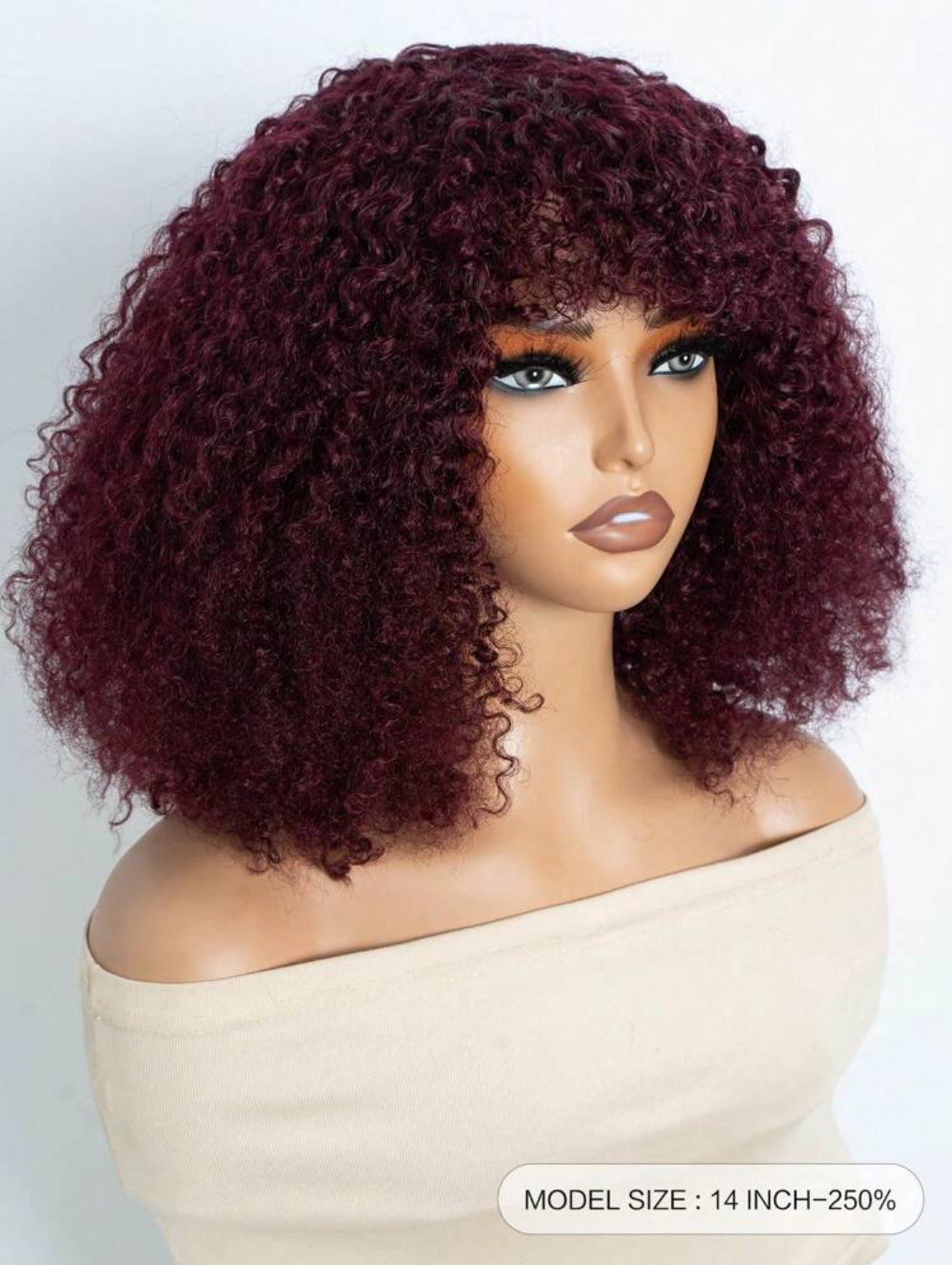 Afro Kinky Curly Bob Wig Curly With Bangs Human Hair Fluffy Curly Bob Bang Wigs Glueless