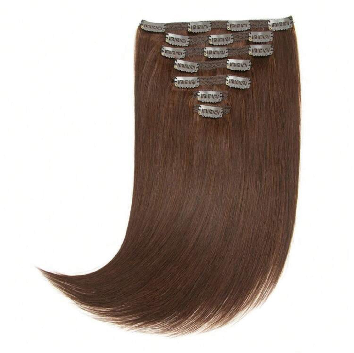 Chocolate  Silky  100% Human Hair Clip-In Extensions – Silky Straight, Natural Black, 7-Piece Set, 120gr