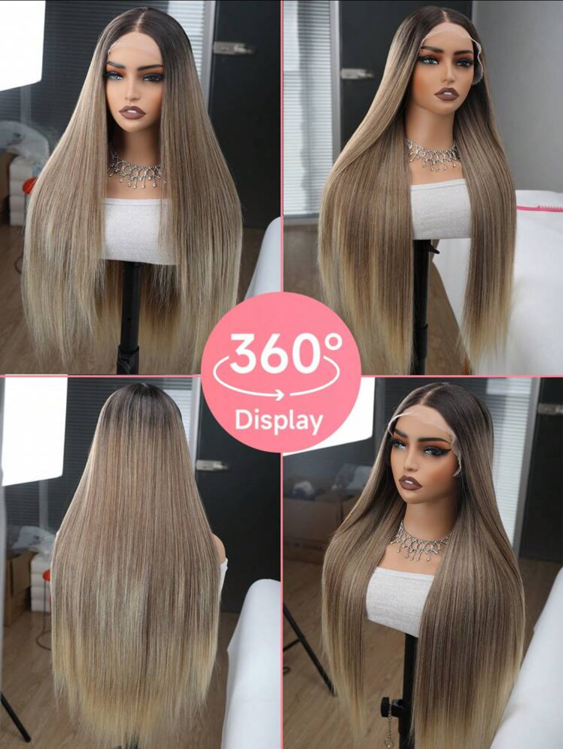 Premium  Synthetic T-Part Lace Wig Pre-Plucked Long Straight Wig For Ombre Brown Straight Hair Wigs 30inch Ready To Wear Wigs