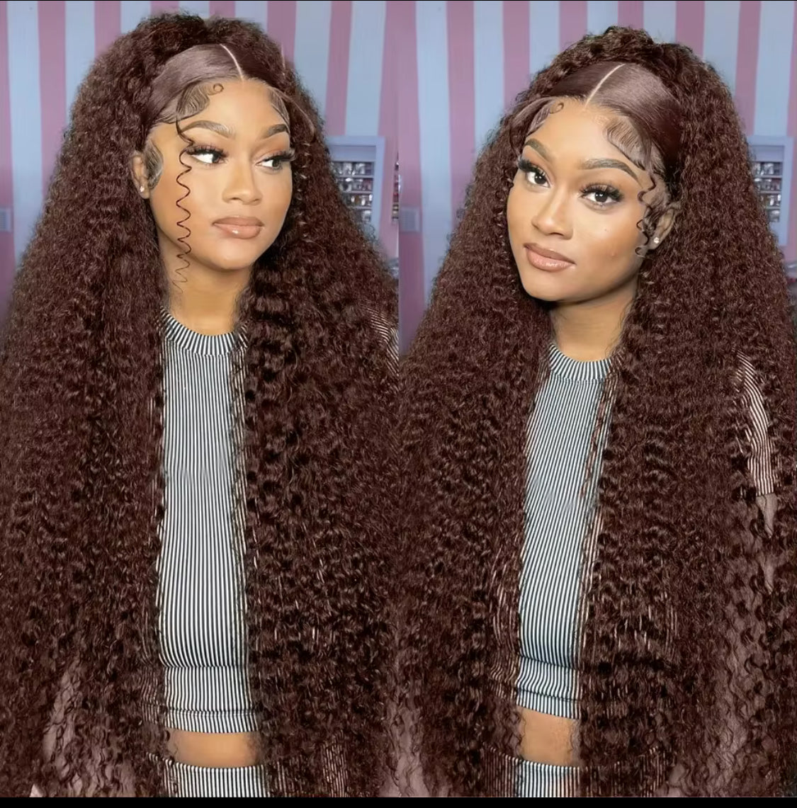 13x4  frontal Chocolate Brown Deep Wave Frontal Wig Curly Lace Front Human Hair Water Wave Brazilian .