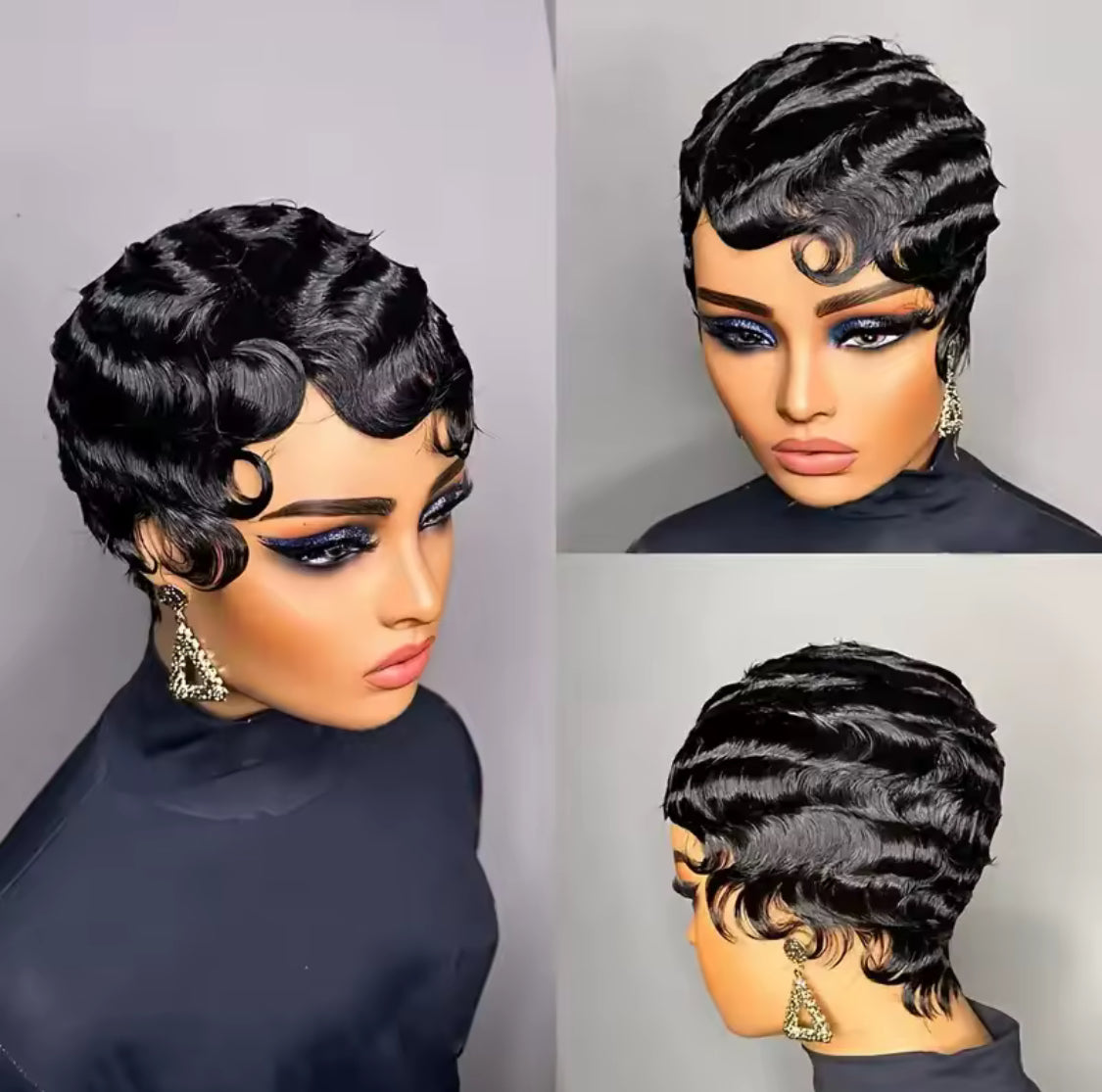 4 inches Short Finger Wave Wig Human Hair Wig Short Ocean Wave Wig Pixie Cut Wigs Natural Color