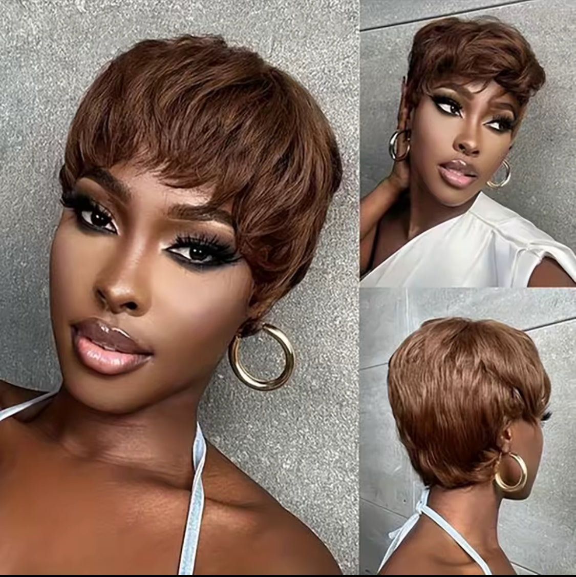 Brown short Pixie Cut Wig Human Hair Wigs With Bangs Short Wig 6 inches bob Human Hair Wigs
