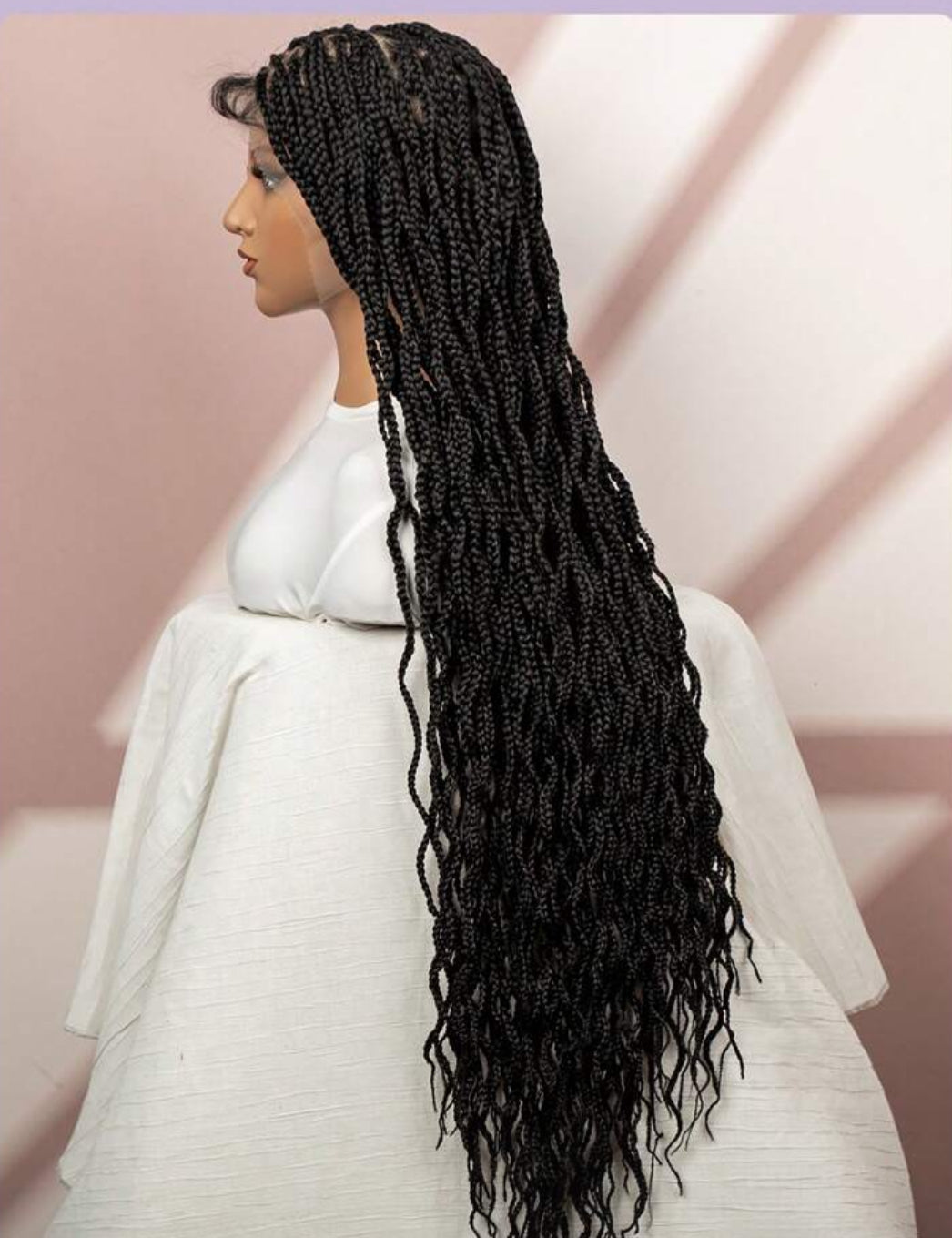 Premium Synthetic Handmade Lace Box Braids Short Three-Strand Twist Wig ,Bohemian Goddess River Box Braid Wig.