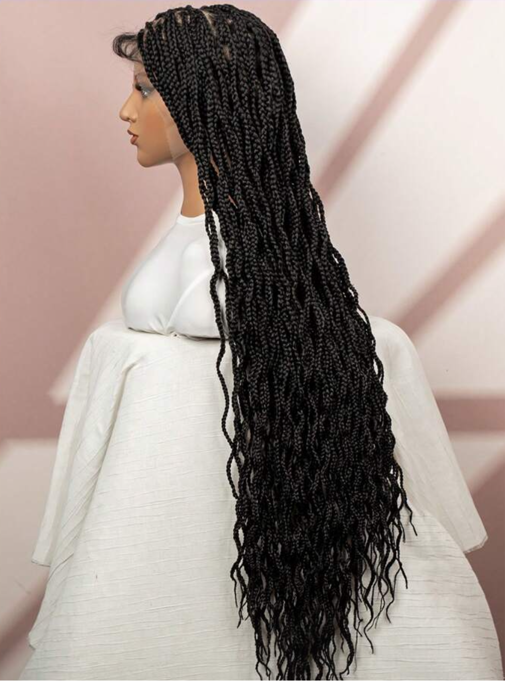 Premium Synthetic Handmade Lace Box Braids Short Three-Strand Twist Wig ,Bohemian Goddess River Box Braid Wig.