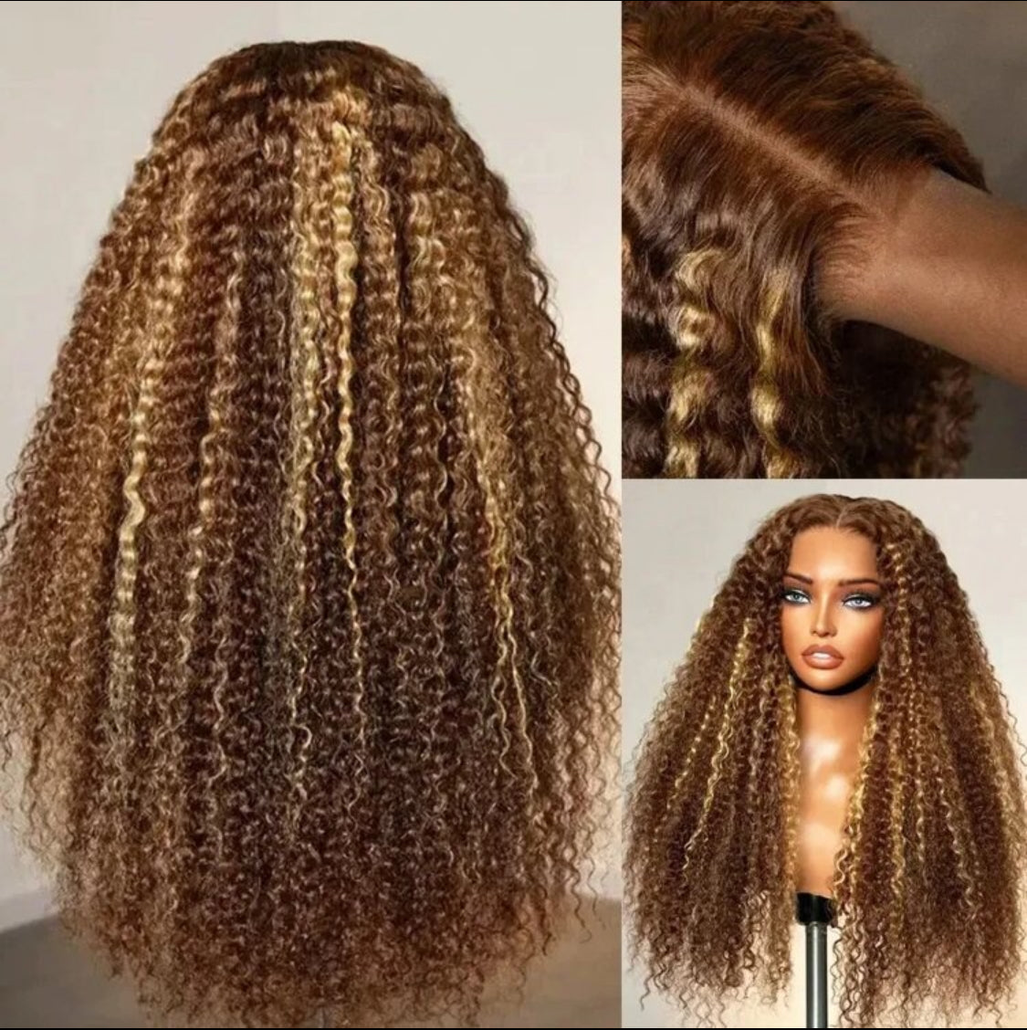 Deep Curly 7x5 Glueless Highlight  Human Hair  wig P4/27 Color Pre-Plucked HD Lace Closure Wig With Baby Hair Wear And Go Glueless Curly Wig  Real Brazilian Remy Hair 180% Density
