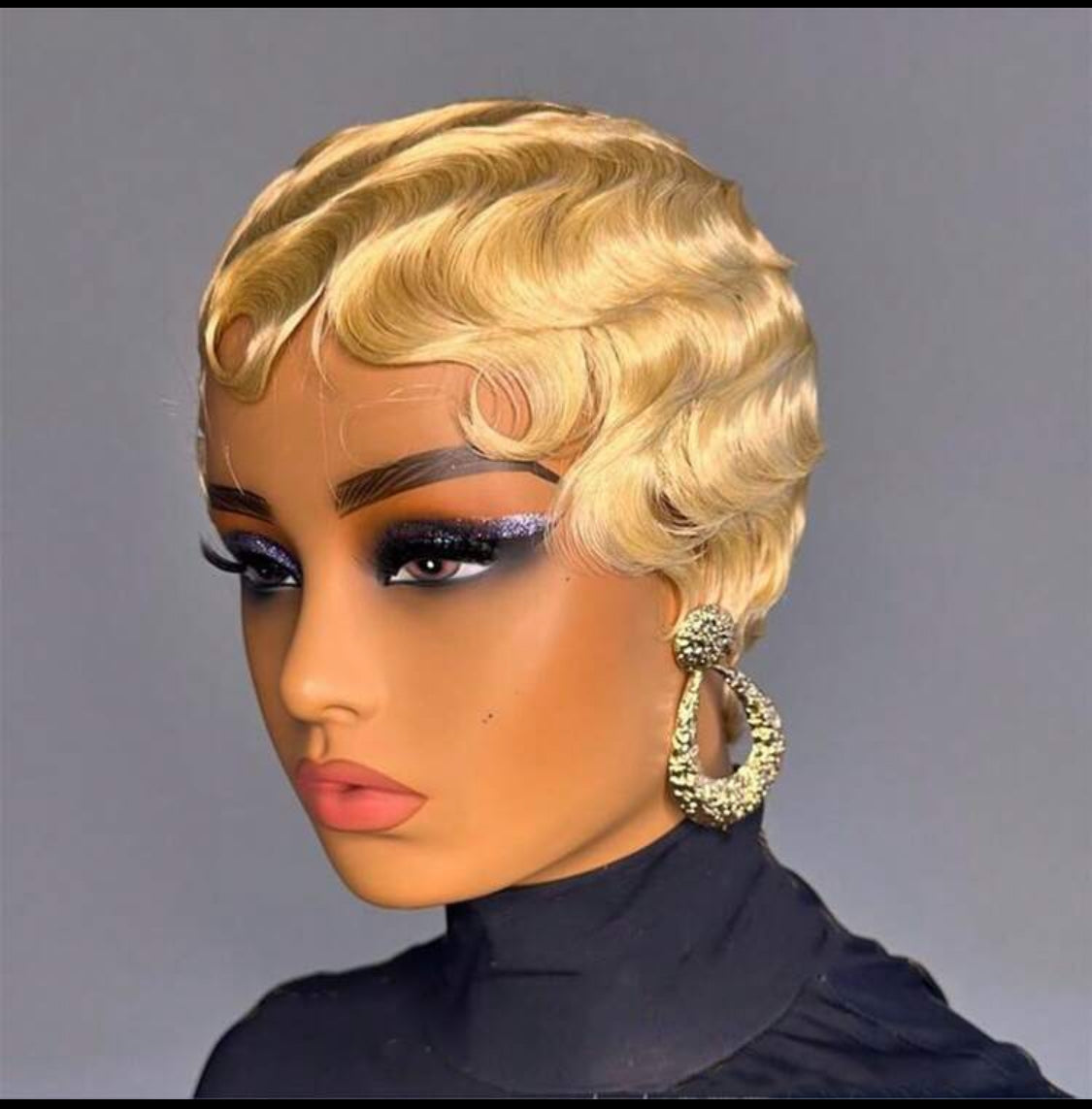 4 inches  blonde Short Finger Wave Wig Human Hair Wig Short Ocean Wave Wig Pixie Cut Wigs Natural Color