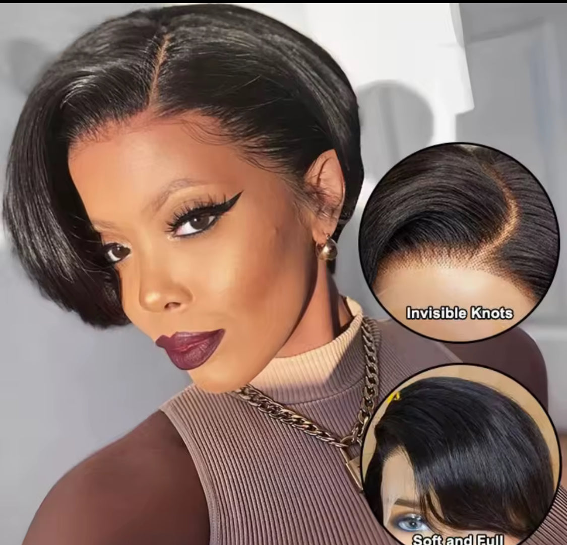 13x4 Short Pixie Cut Lace Front Wig black short Pixie Cut Transparent Frontal Wig Layered Straight
