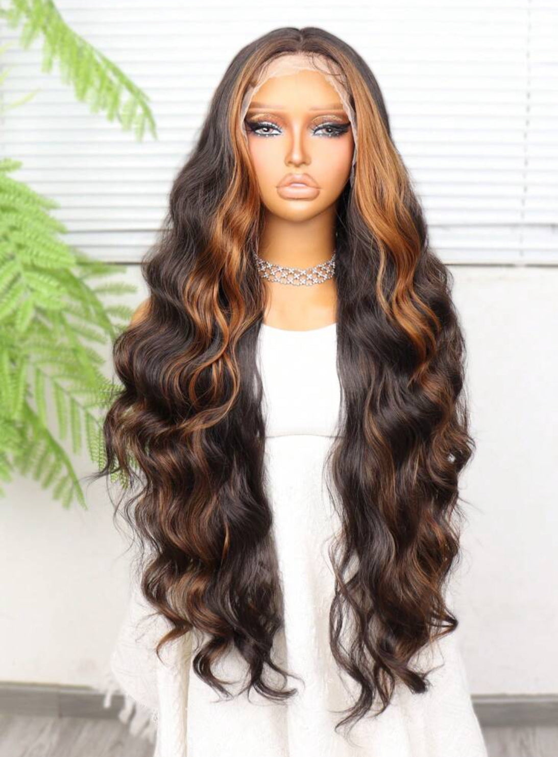 Synthetic Heat Resistant Front Lace Wig 13*4 Long Wave Hair 30 Inch Brown Natural Looking High Quality