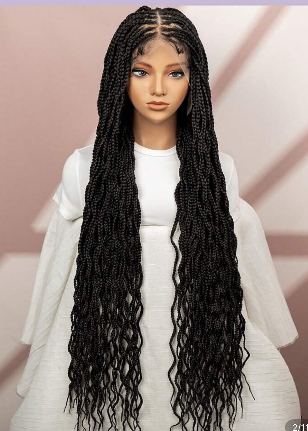 Premium Synthetic Handmade Lace Box Braids Short Three-Strand Twist Wig ,Bohemian Goddess River Box Braid Wig.
