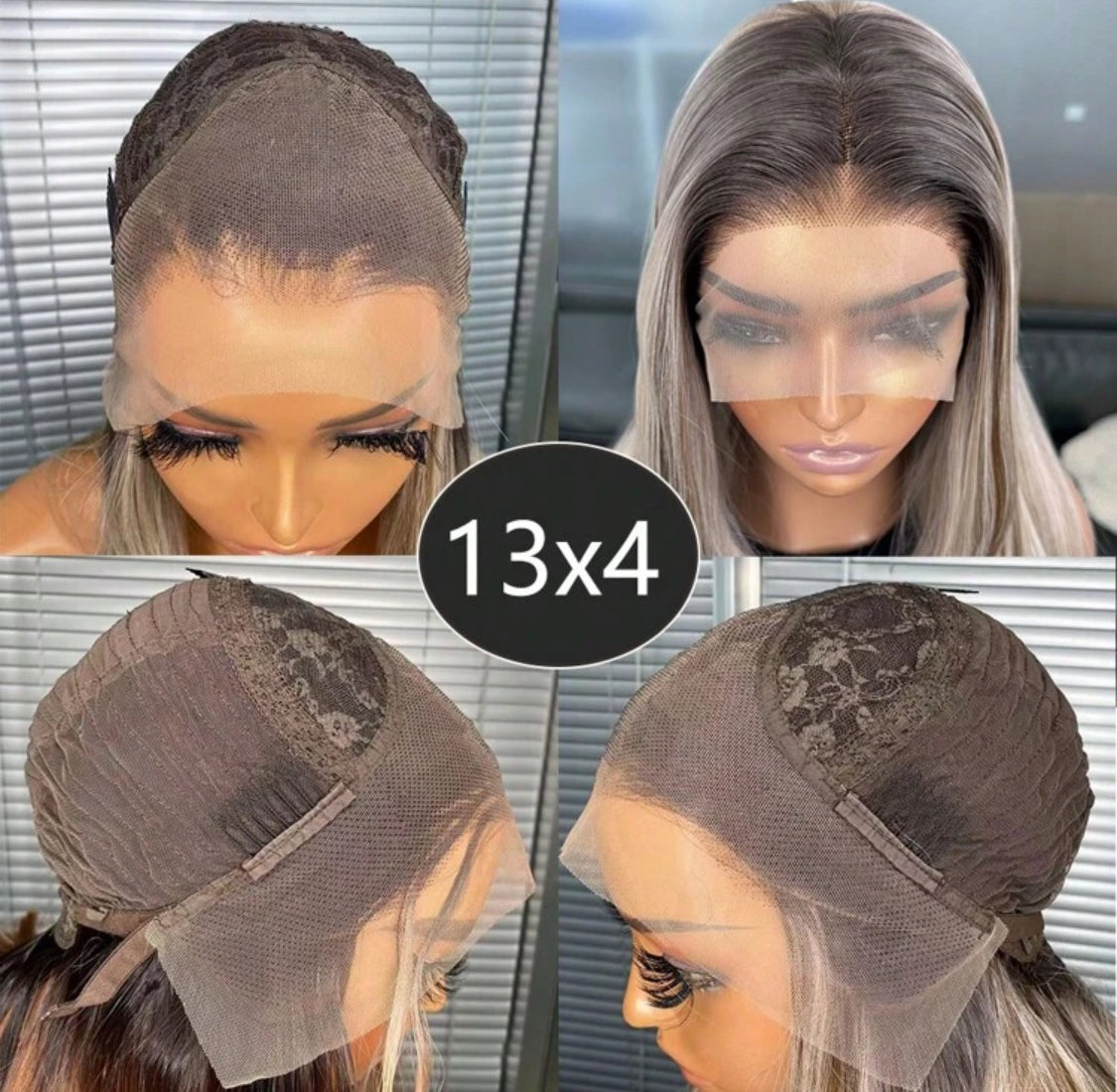 Kanekalon Hair Resistant Synthetic Hair Blonde Ombre 13x4 Synthetic Lace Front Wigs Bangs Glueless Middle Part 150% Density HD Transparent Wear And Go Wigs Heat Resistant Fiber Wigs