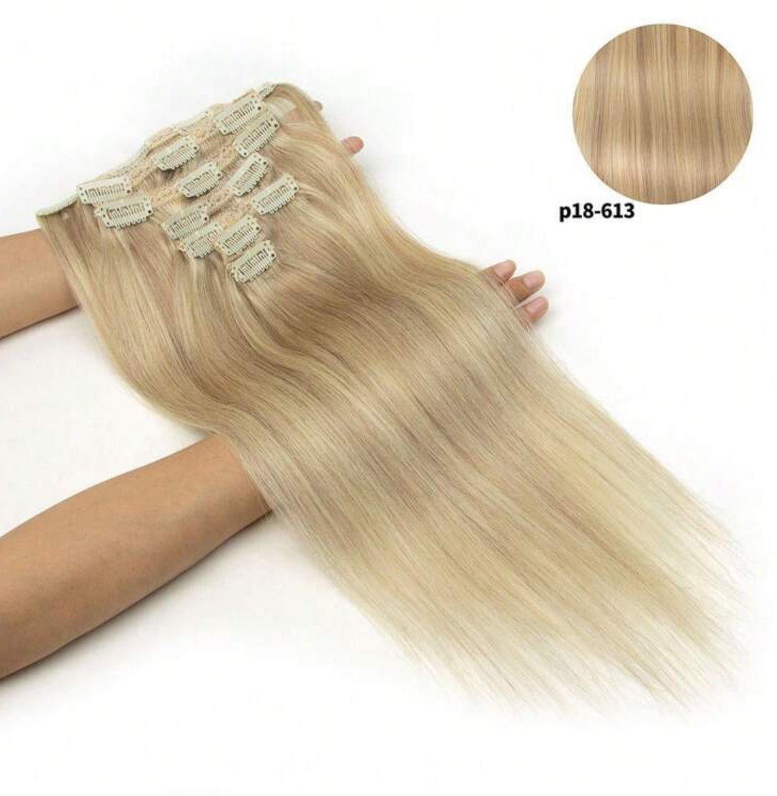 Silky Straight, 100% Human Hair Clip-In Extensions , , 7-Piece Set, 120gr