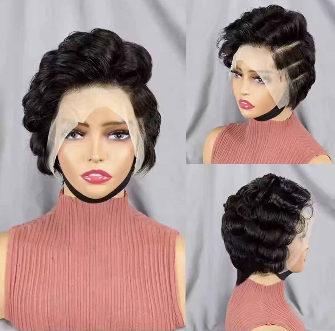 13x4 Lace Frontal Short Transparent Curly Wig Natural Burgundy Piano Color Human Hair Wigs