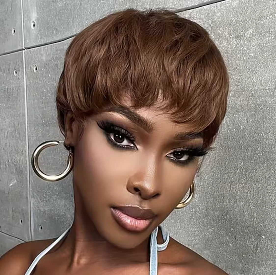 Brown short Pixie Cut Wig Human Hair Wigs With Bangs Short Wig 6 inches bob Human Hair Wigs
