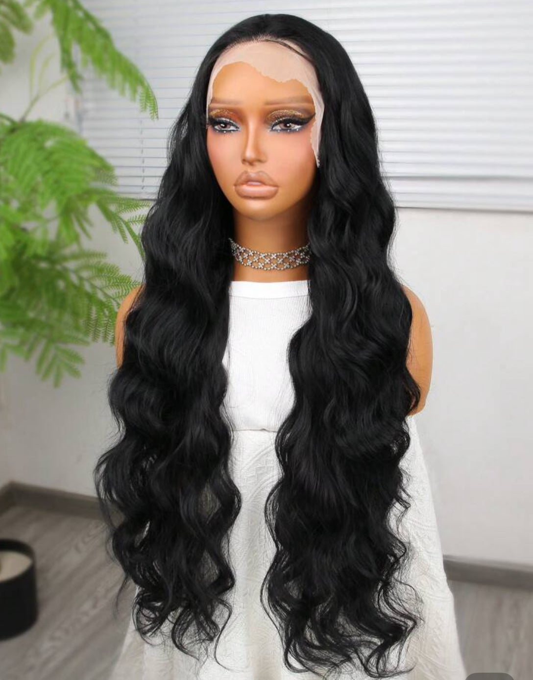 Premium Synthetic Heat Resistant Front Lace Wig 13*4 Long Wave Hair 30 Inch Black   Natural Looking High Quality