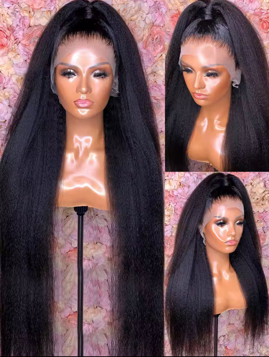 Kinky Straight Peruvian  Full Lace Wig Human Hair Preplucked Yaki Straight Wig Human Hair 13x6 Hd Lace Frontal Wig