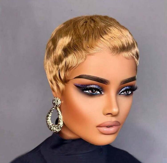 Pixie Cut Echthaarperücke, kurzer Trend, Wellenperücke, 6 Zoll, Pixie Cut 