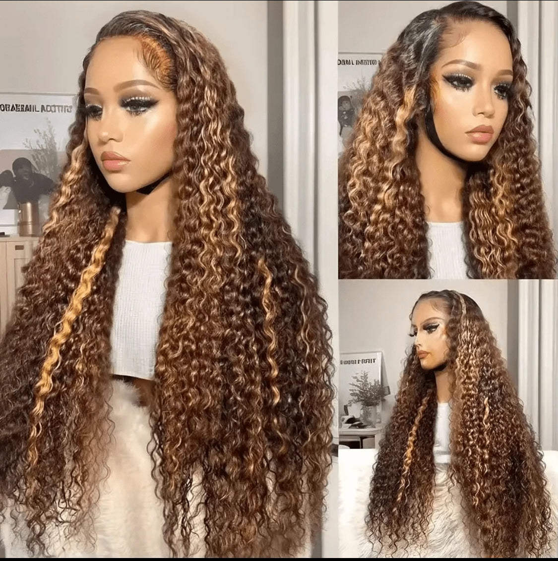 Deep Curly 7x5 Glueless Highlight  Human Hair  wig P4/27 Color Pre-Plucked HD Lace Closure Wig With Baby Hair Wear And Go Glueless Curly Wig  Real Brazilian Remy Hair 180% Density