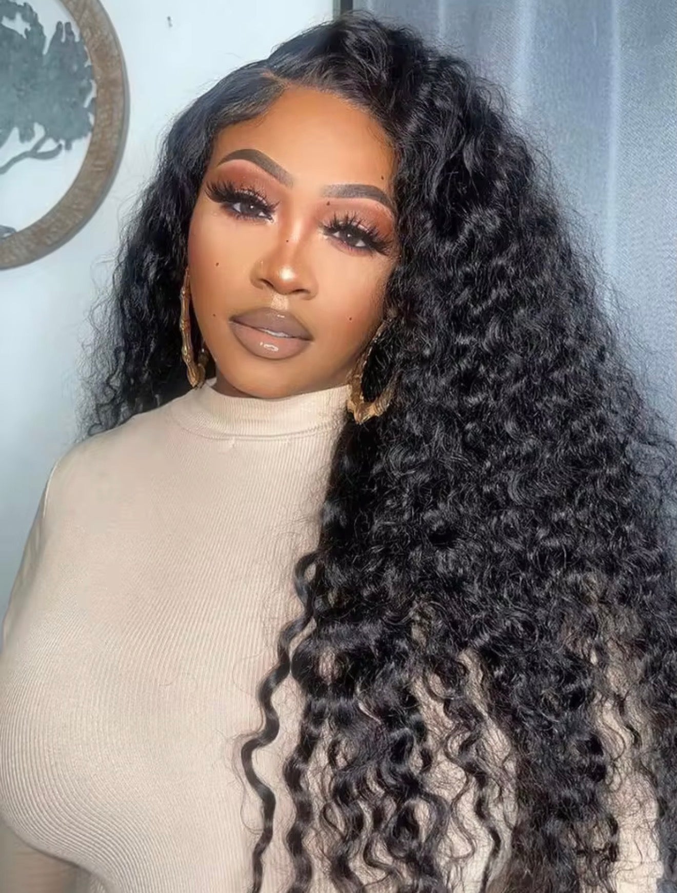 Gorgeous 5x5 HD Glueless Kinkly Curly lace Wigs Human Hair Curly Wave 180% Density  Human Hair Lace Wig Deep Curly Wigs Human Hair Natural Black