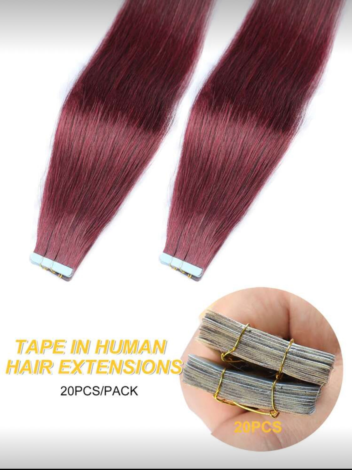 Tape in Remy Human Hair Extensions Real Remy Human Hair Black 20 Pcs/Pack In Natural Human Hair