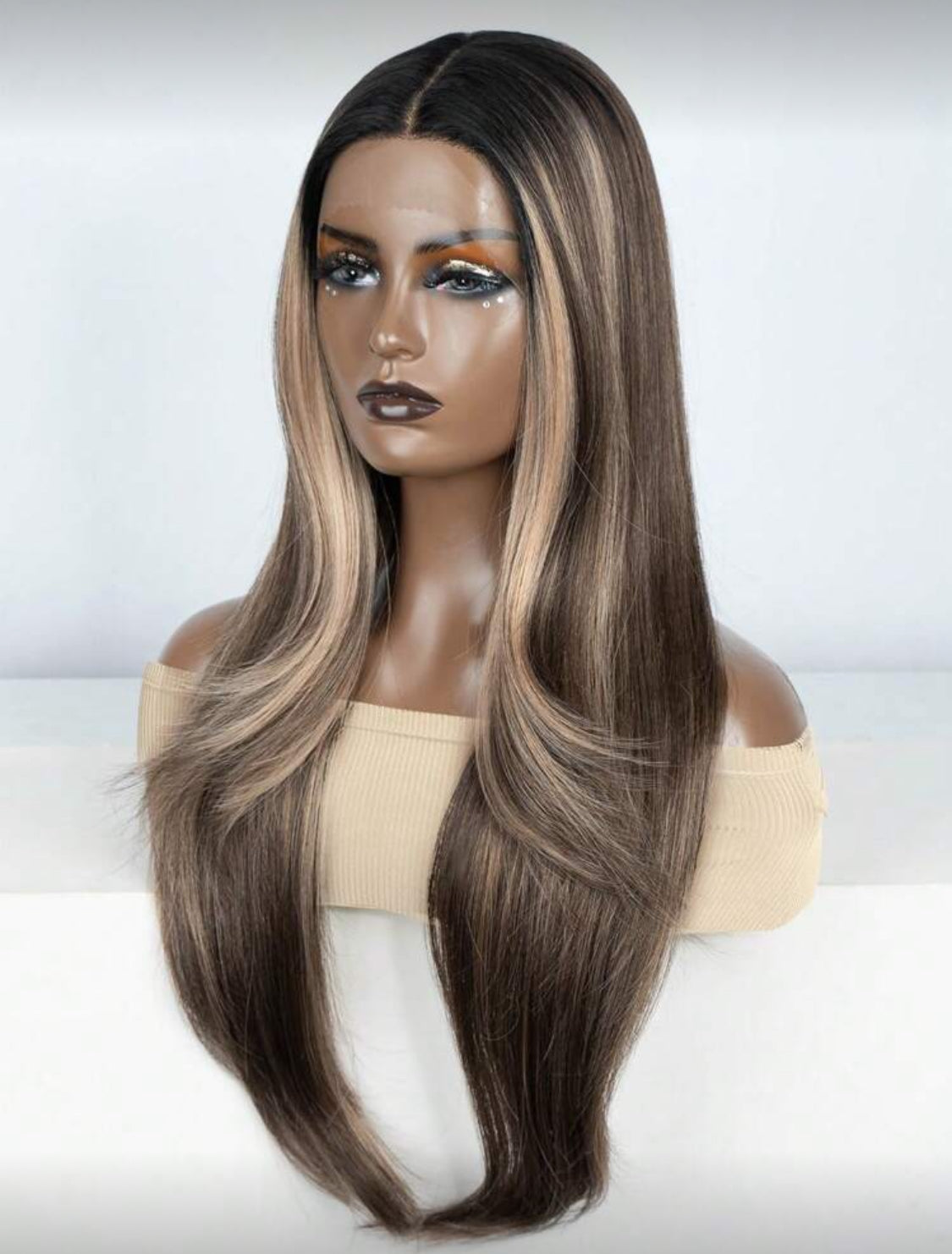 Highlight Cosplay Heat Resistant 28 Inch Synthetic Lace Front Wigs Straight Lace Hair Wig Orange Ombre Blonde Heat Resistant