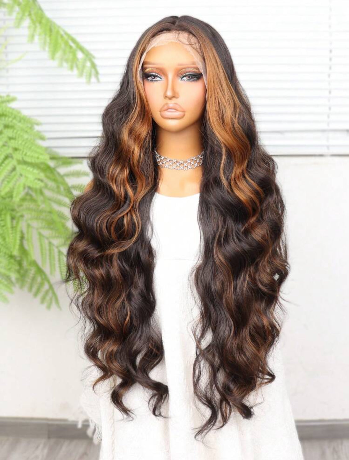 Synthetic Heat Resistant Front Lace Wig 13*4 Long Wave Hair 30 Inch Brown Natural Looking High Quality