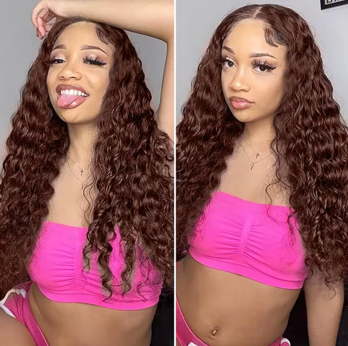 Chocolate Brown Water Curly Wigs HD Human Hair Lace Frontal Wig 13x4 Deep Wave Colored Wig , 200 Density