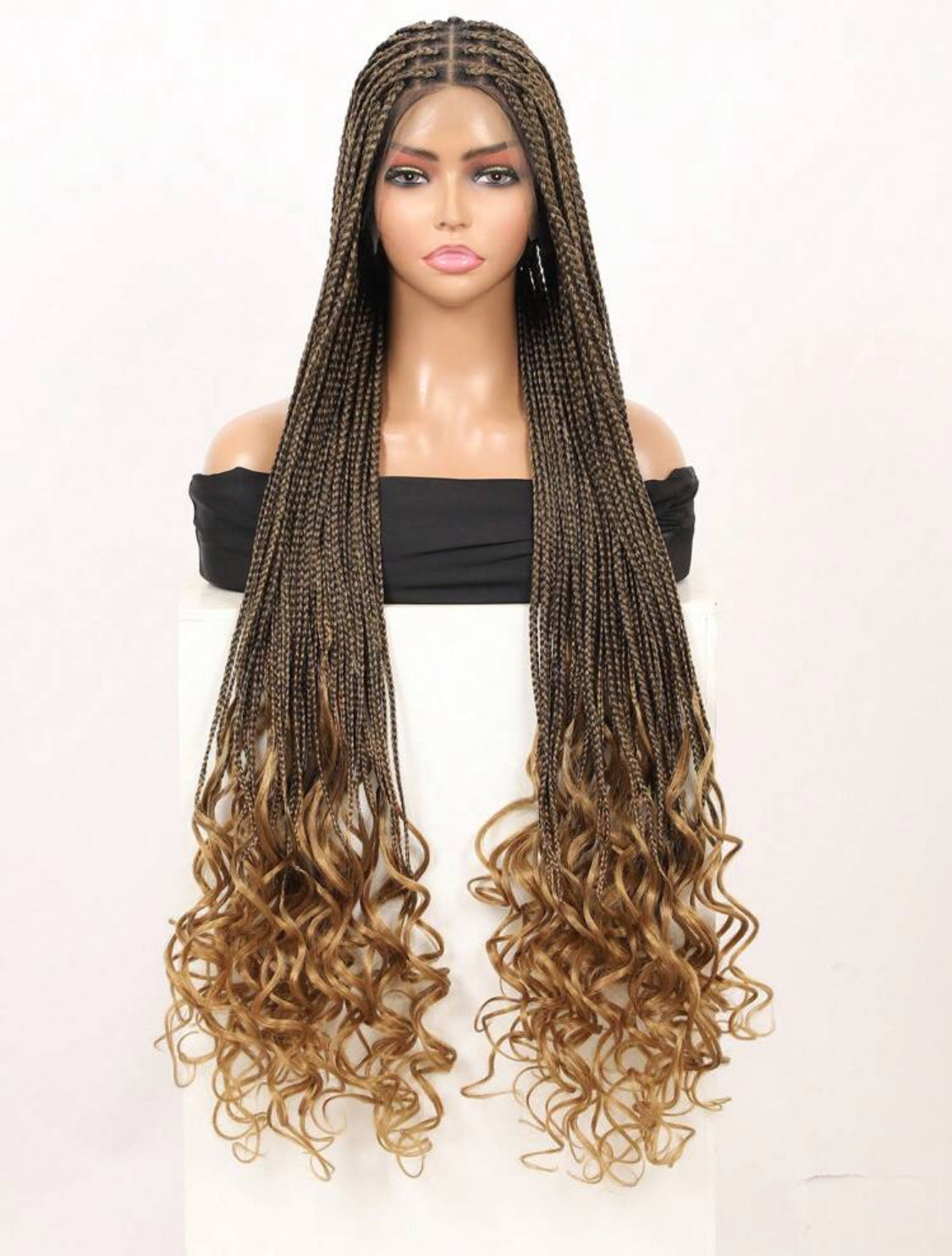 37 Inches Lace Front Knotless Synthetic Wigs Box Braided Wigs With Baby Hair Long Braids Wig With Curls Ends