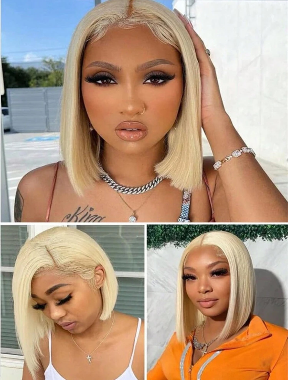 613 Lace Front Wig Blonde Bob Wig Human  Hair 180% Density 13x4x1 Lace Frontal Wigs Human Hair Pre Plucked With Baby Hair