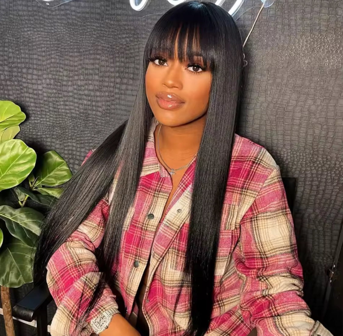 Brazilian hair Silky Straight Wig Human Hair Full Machine Made 100% Human Hair Wigs With Bangs Brazilian hair