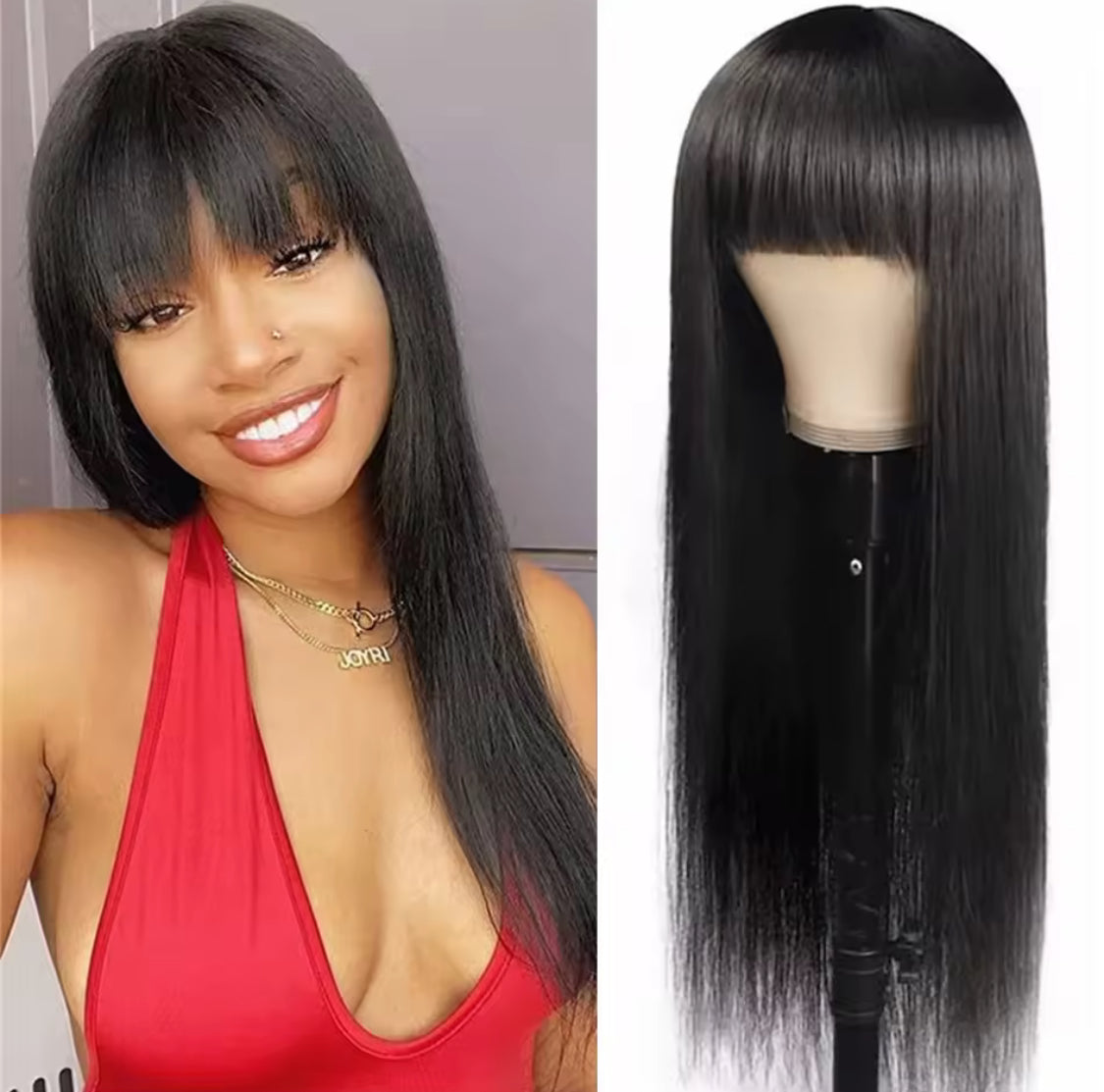 Brazilian hair Silky Straight Wig Human Hair Full Machine Made 100% Human Hair Wigs With Bangs Brazilian hair