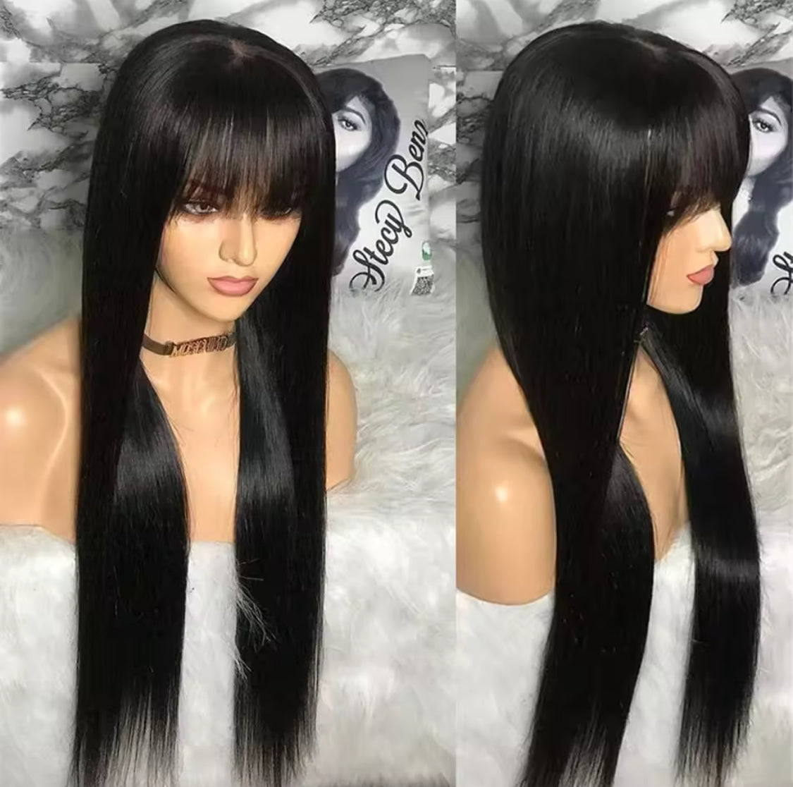 Brazilian hair Silky Straight Wig Human Hair Full Machine Made 100% Human Hair Wigs With Bangs Brazilian hair