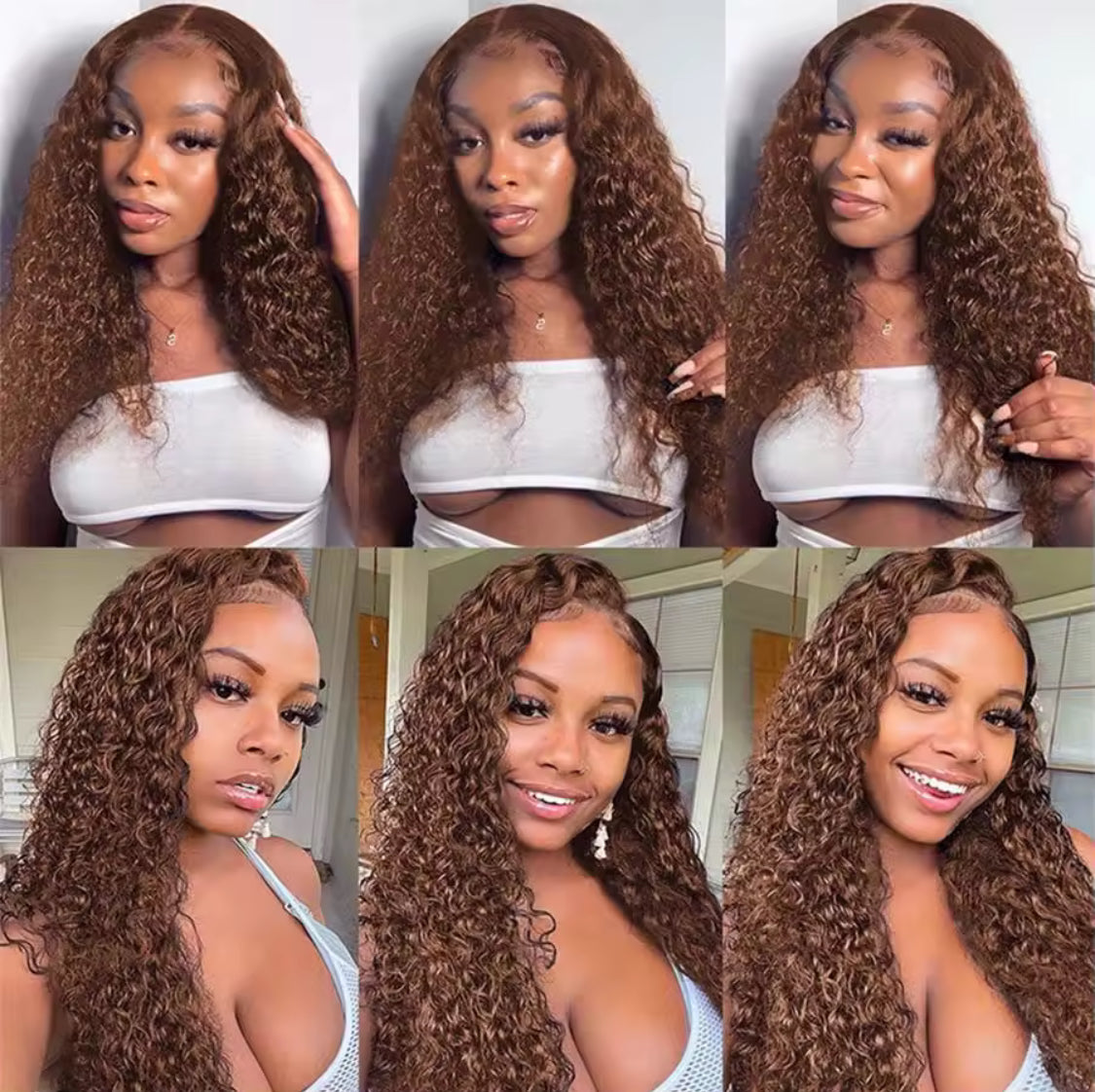 Chocolate Brown Water Curly Wigs HD Human Hair Lace Frontal Wig 13x4 Deep Wave Colored Wig , 200 Density