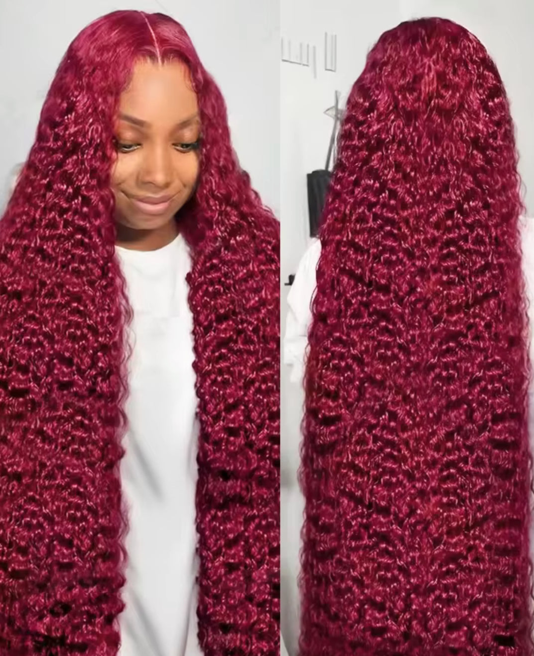 99J Burgundy Deep Wave Red Lace Front Human Hair 13x6 HD Transparent Lace Frontal Water Curly Wigs